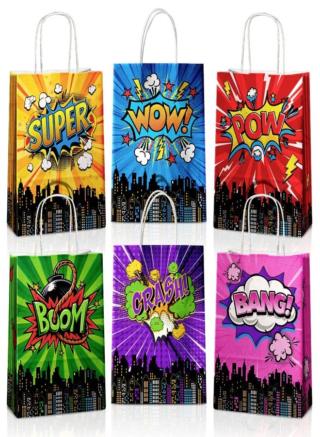 JOYGATHER 24 Pcs Hero Party Favor Bags with Handles - Hero Goodie Bags, Gift Bags. Comic Hero Theme Candy Bags for Kids, Kraft Paper Bags for Birthday Party Supplies and Baby Shower Decorations. - Image 1